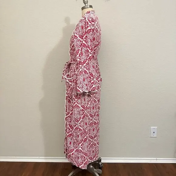 HEIDI CAREY Filigree Kimono Robe Red White Floral Long Sleeve Lounge - Picture 8 of 13